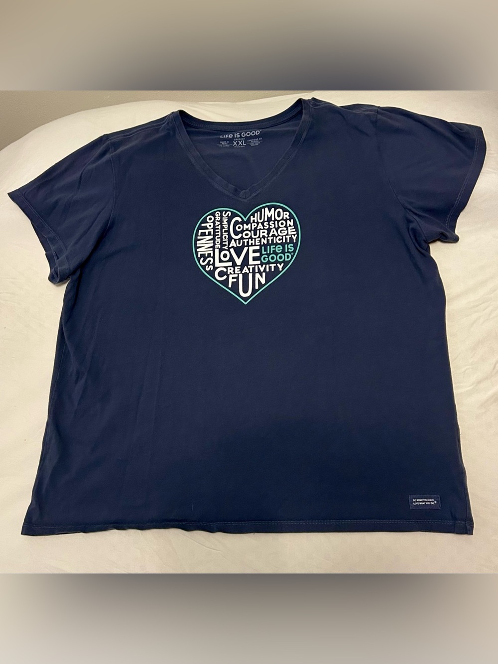 Life Is Good Navy Tee with Teal-Accent Heart Graphic